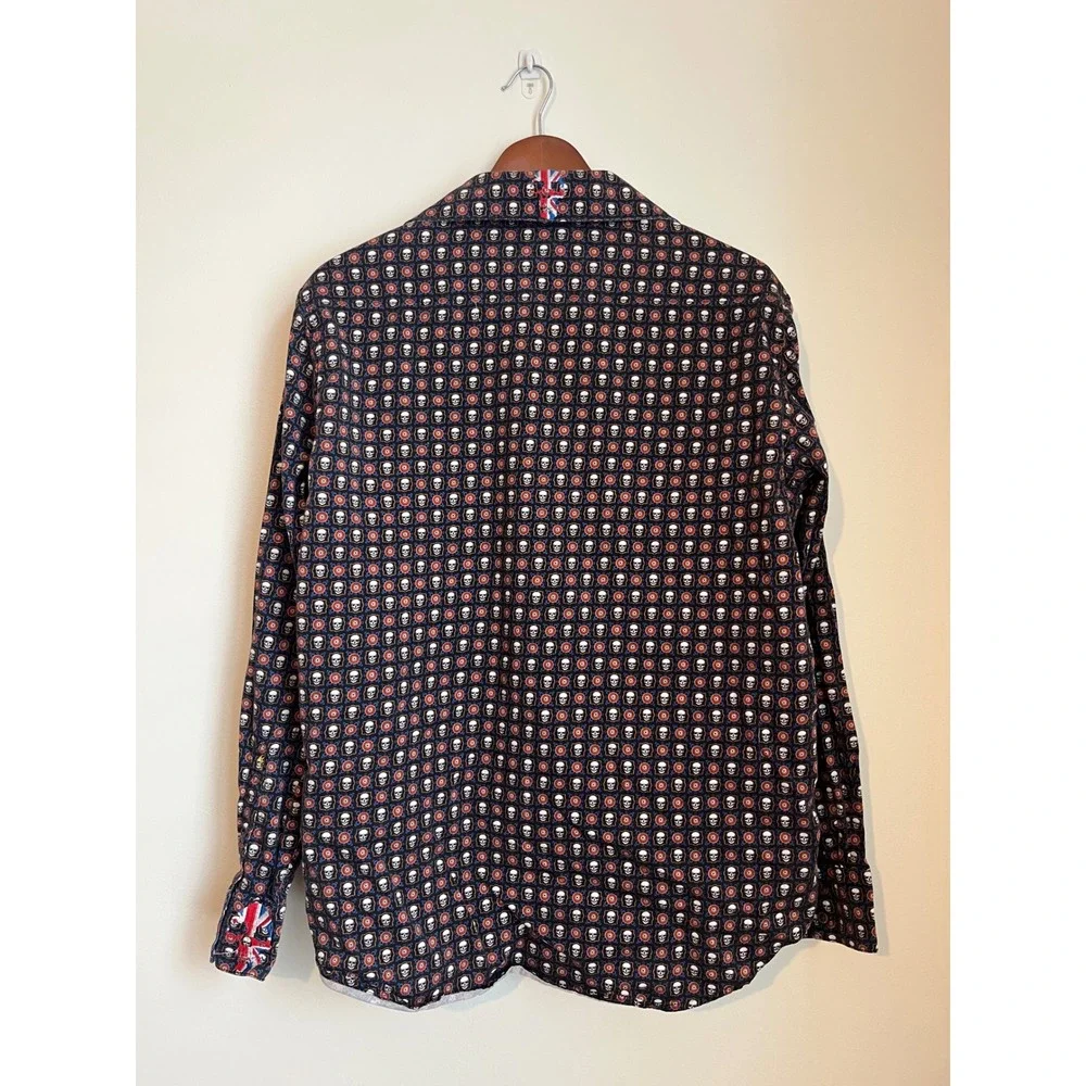 Robert Graham MenXL Macbeth Skull British Flip Cuff Shirt Long Sleeve Embroidery